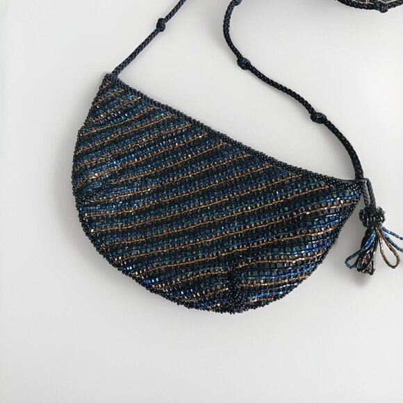 Vintage Walborg Beaded Purse Copper Blue Black Beads Zippered‎ Evening Crossbody - Picture 1 of 7